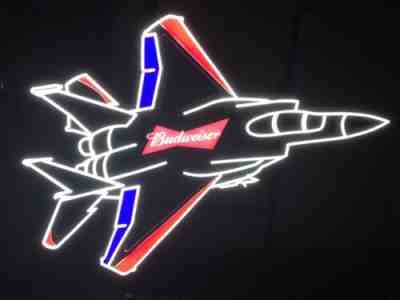 BUDWEISER BEER LED BAR SIGN MAN CAVE AIRPLANE FIGHTER JET PLANE LED SIGN NEW