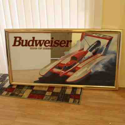 Miss Budweiser Speedboat Hydroplane Mirror 51x27 Vtg 1992 Beer Sign U-1 Man Cave