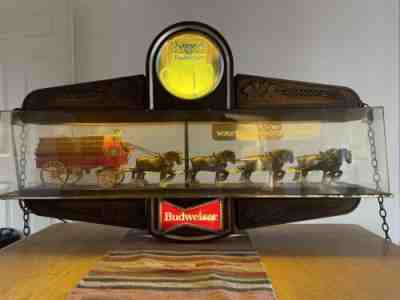 Vintage Budweiser Beer Champion Clydesdale Horse Team Hanging Sign Light 1979