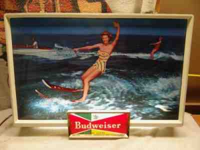 New Listing1957 Vtg Budweiser Lighted Beer Sign Boat Evinrude Outboard Motor Water Skiing