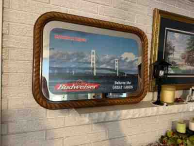 BUDWEISER Salutes the Great Lakes MACKINAC BRIDGE Rope MIRROR sign