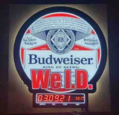 BUDWEISER BEER WE ID COUNTDOWN CLOCK LIGHT UP LED SIGN MAN CAVE NEW MIB