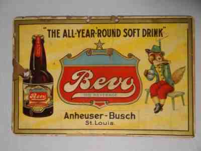 Scarce c1917 Bevo Near Beer Cardboard Sign Renard The Fox Pre Prohibition Busch