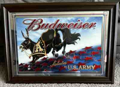 Vintage Budweiser â??Salutes The U.S. Armyâ? Beer Mirror Sign 28x20