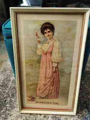 Budweiser Anhuieser Busch Girl 1904 Vintage Advertising Poster Framed 12x21...