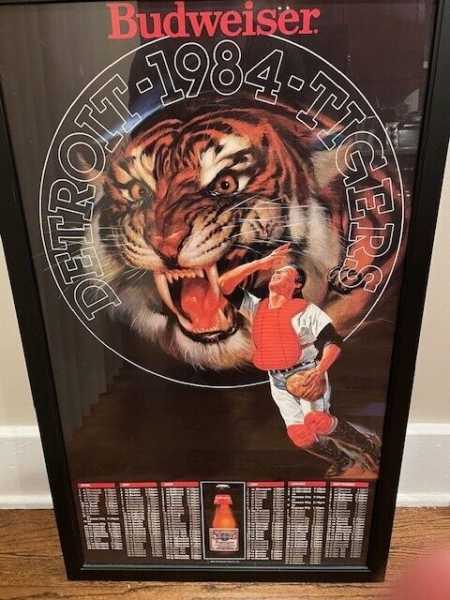 1984 Detroit Tiger vintage framed Budweiser beer poster