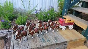 1970's Budweiser 8 Clydesdale Horses and Wagon by Metlox / California Poppytrail