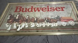 Vtg Budweiser Clydesdale “KING OF BEERS” 52” Orig. 1992 Red letters Mirror Sign