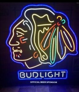 Chicago Blackhawks led light up sign NHL hockey bud light beer bar game room