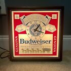 RARE Vintage Budweiser Cerveza Lager Beer Light Up Clock Sign Clydesdales WORKS