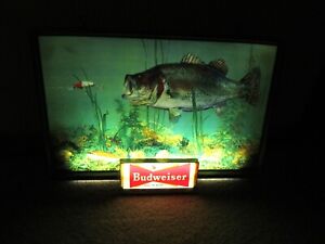 1950's Budweiser LARGE MOUTH BASS CHASING LURE lighted wall sign CLEAN!