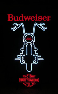 BUDWEISER BEER HARLEY DAVIDSON MOTORCYCLE LED SIGN LIGHTED BUD BAR GAME ROOM-ALE