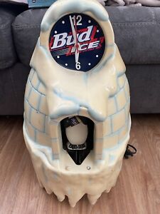 Vintage Bud Ice Beer Penguin Igloo Clock Bar Sign Anheuser-Busch Budweiser