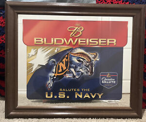 Vintage Budweiser Salutes U.S. Navy Beer Mirror Sign 28x20