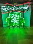 Budweiser Beer Neon Light Up sign Grab A Pint Of Gold Shamrock Clover