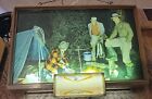 Vintage BUDWEISER Beer Light Sign Campfire Fishing Camping Scene RARE. All Orig