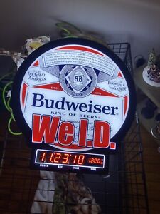 Budweiser Beer WE ID Large LED Sign with Legal Date Settings clock 20 X 22”