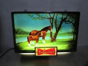 Vintage 1950s Budweiser Beer Lighted Sign Clydesdale Mare & Foal Horses