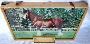 1950's Budweiser Beer Clydesdale Horse Reverse Painted Glass RMP Sign Breweriana