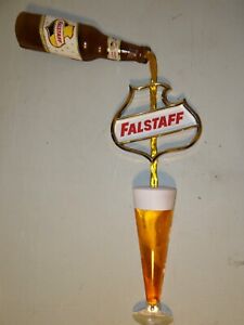 Killer 1950s 60 Vtg Falstaff Beer Bar Sign Bottle Pouring In Glass & Shield RARE