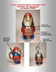 Anheuser-Busch /  Budweiser Stein “Bud Man” CS1 (Version #1) EXTREMELY RARE 1975