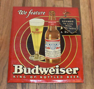 RARE Budweiser King of Bottled Beer TOC Tin on Cardboard Advertising SIGN