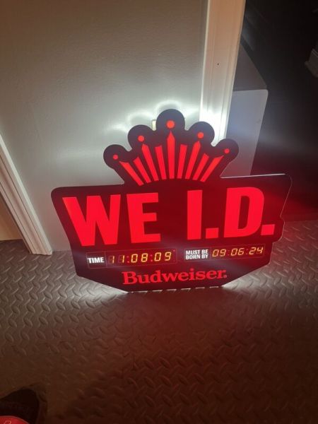 BUDWEISER BEER WE ID COUNTDOWN CLOCK LIGHT UP LED SIGN GAME ROOM MAN CAVE PUB