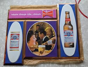 RARE NOS Vintage 1961 BUDWEISER Tin  Advertising Sign MCM Can Bottle LOOK!!