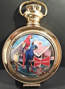 Vintage 1963 Budweiser Beer Pocket Watch Clock Light Motion Bush Gardens Parrots