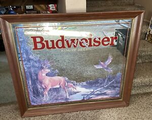 LARGE BUDWEISER BEER SIGN WHITETAIL DEER BUCK DUCKS BAR MIRROR