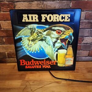 VINTAGE Budweiser Beer AIR FORCE USAF FALCON Bar Light Up Sign Bud Light 18x18