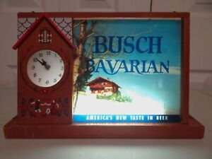 1958 Vtg Anheuser Busch Bavarian Beer St Louis Mo Lighted Chalet Clock Bar Sign