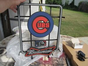 NEW Budweiser Beer Sign Neo Neon Led Light Up Chicago Cubs MLB Baseball Bar Pub