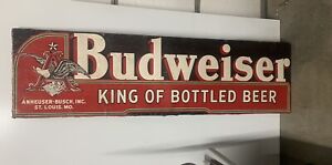 Rare Antique BUDWEISER Metal Embossed SIGN “King Of Bottled Beers” 6 Ft Long