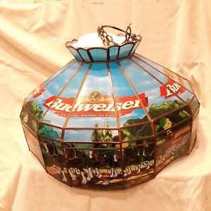 VTG RARE BUDWEISER Beer Clydesdale Bud Poker Pool Table Light Bar Sign Tiffany