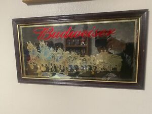 VINTAGE Framed Budweiser Kings of Beers Clydesdale Beer Mirror Sign