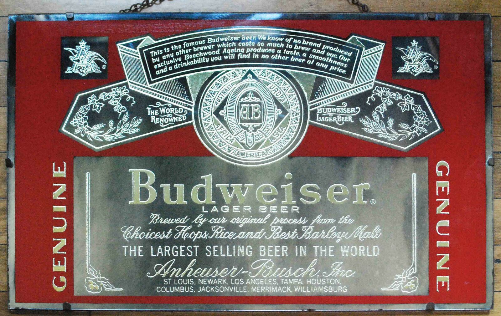 EARLY 1940'S 1950'S BUDWEISER LAGER HANGING MIRROR MASONITE BACK