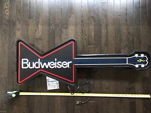 Vintage Budweiser Bowtie Guitar Lighted Beer Sign Man Cave Bar Decor