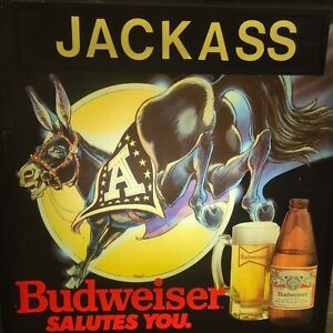 Vintage 1987 Budweiser Salutes You US ARMY Lighted Beer Bar Sign Mule Mancave