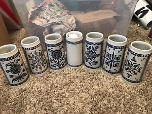 Set of 7 1970s Budweiser Ceramarte Blue Delft Steins CS11 BLANK Floral Spades