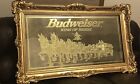 HUGE Vintage Budweiser KING OF BEERS Clydesdale horses & wagon mirror 57 