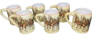 Set Of 6 Vintge 1980 BUDWEISER CHAMPION CLYDESDALES HOLIDAY CERMARTE  BEER STEIN