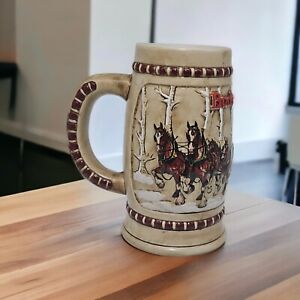 1981 Budweiser Holiday Beer Stein Mug Snowy Woodlands #3 Vtg HTF Brazil