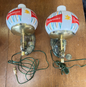 Pair of Vintage Budweiser Glass Globe Lighted Wall Sconces