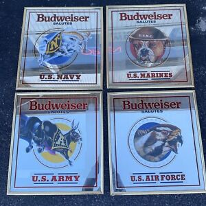 1992 Budweiser Salutes US Set Of 4 Mirror Sign Vintage 24” X 21.5” Man Cave