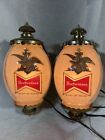 TWO VINTAGE BUDWEISER KING OF BEER LIGHT WALL SCONCES LANTERN