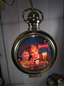 Vintage 1959 Budweiser Beer Lighted Rotating Pocket Watch Sign Clock Works