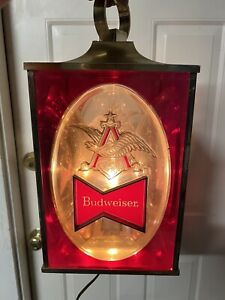 RARE Vintage 1968 BUDWEISER Beer Tavern Hanging Square Bar Lighted Sign - WORKS!