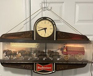 Vtg Budweiser Clydesdale Horse Hanging Clock Light Sign RARE Red Sec Hand-Works!