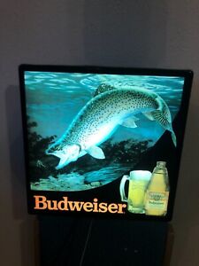 Rare Budweiser Beer Rainbow Trout Light Up BeerSign - Works Great!